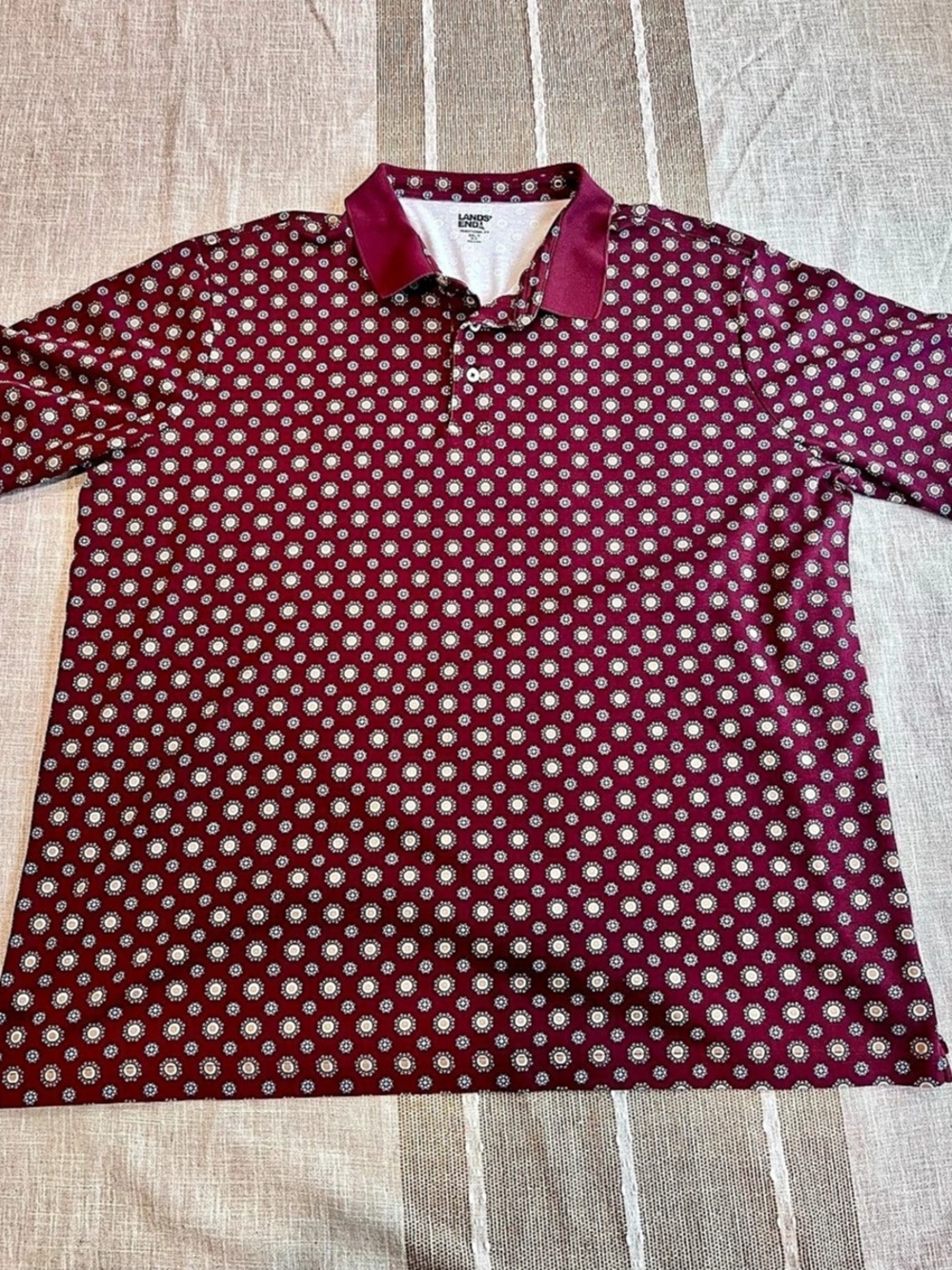 Lands' End Short Sleeve Floral Polo in Burgundy & White Size XXL Tall